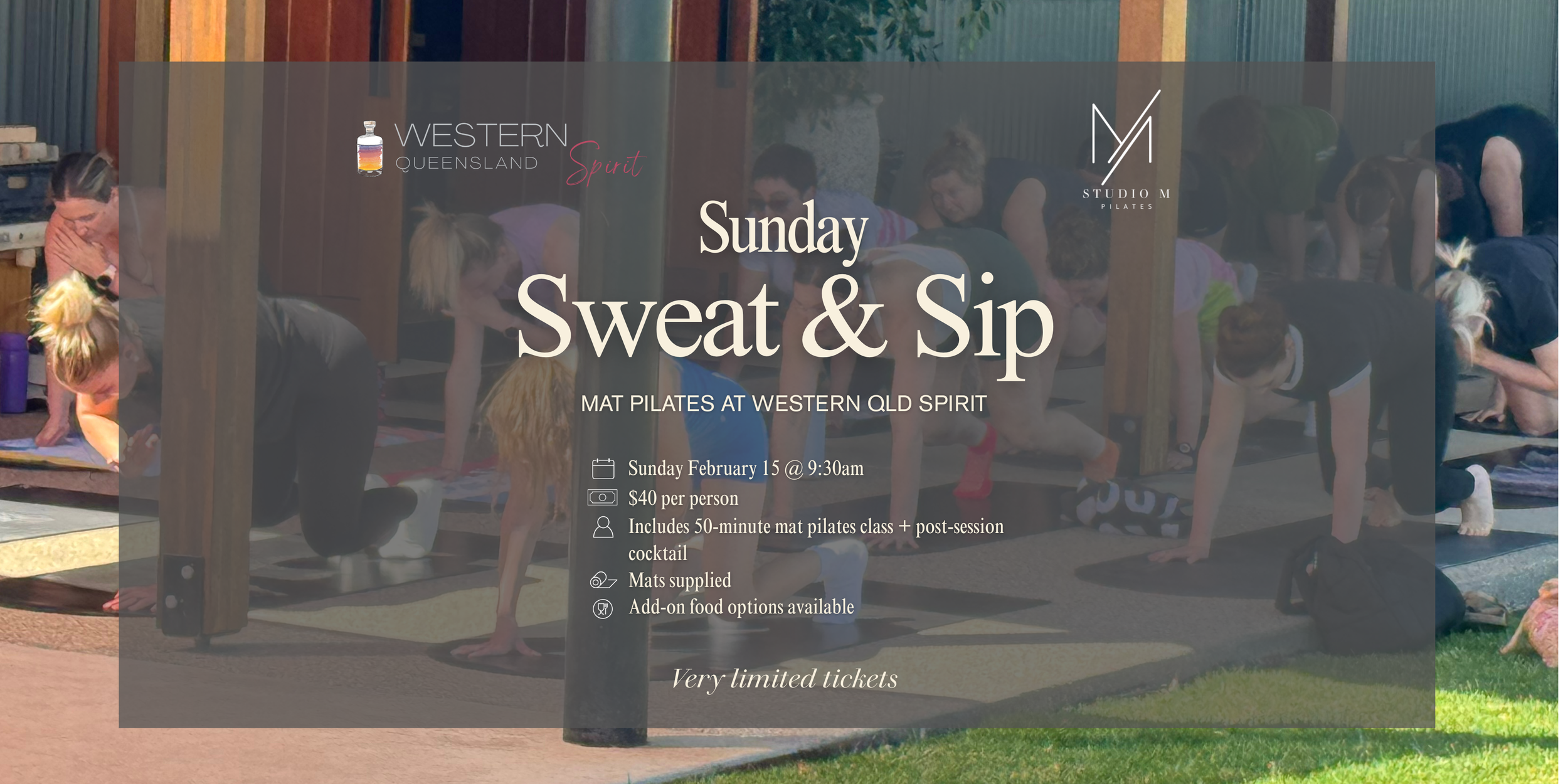 sunday group mat pilates event on February 15 2025 in Roma at Western QLD Spirit Distillery