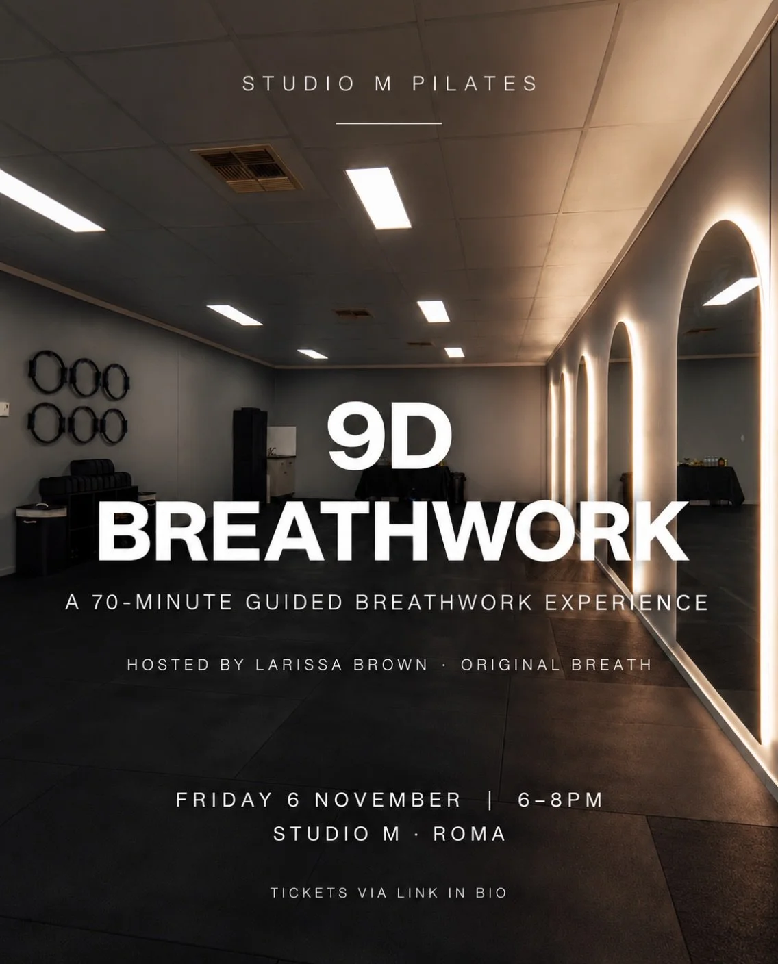 Something a little different is coming to Studio M. 🖤

On Friday 6 November, we&rsquo;re opening our doors to Larissa from @original_breath for an evening of 9D Breathwork

So, what exactly is 9D Breathwork?

It&rsquo;s a guided experience that comb