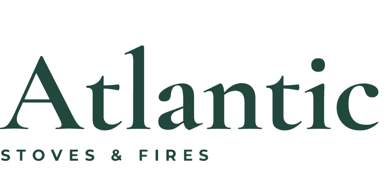 Logo for Atlantic Stoves & Fires with the word 'Atlantic' in large green letters and 'Stoves & Fires' in smaller green letters underneath.