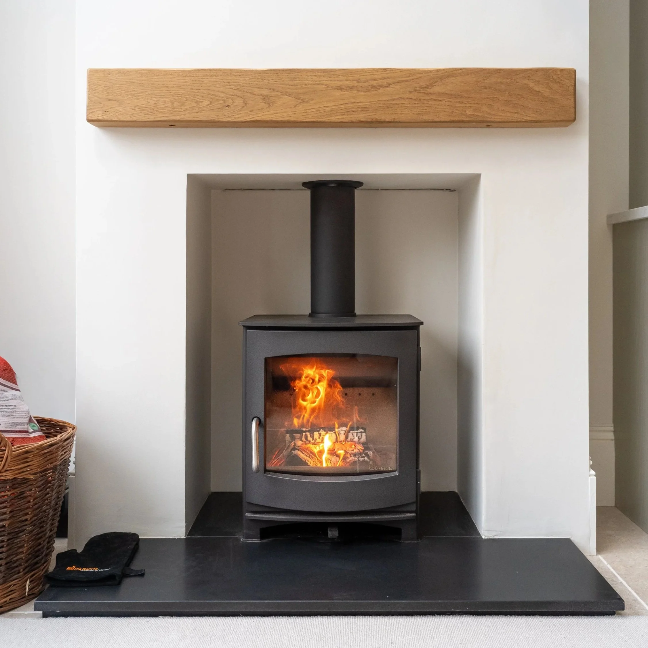 Dik Geurts Ivar 5 with Granite Hearth and Floating Oak Beam