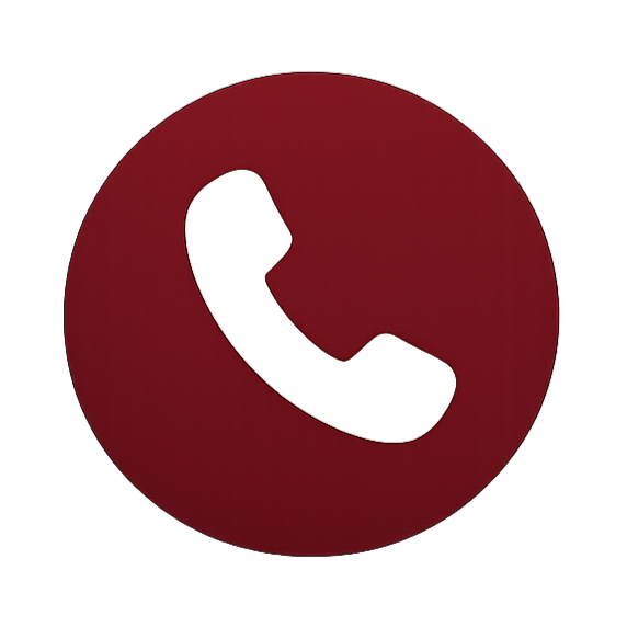 Red circular icon with a white telephone receiver symbol in the center.
