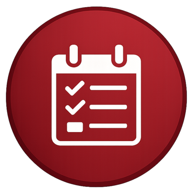 Icon of a calendar with checkmarks next to items on a to-do list.