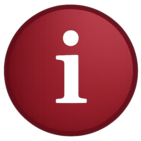 A red circular button with a white lowercase letter 'i' in the center.