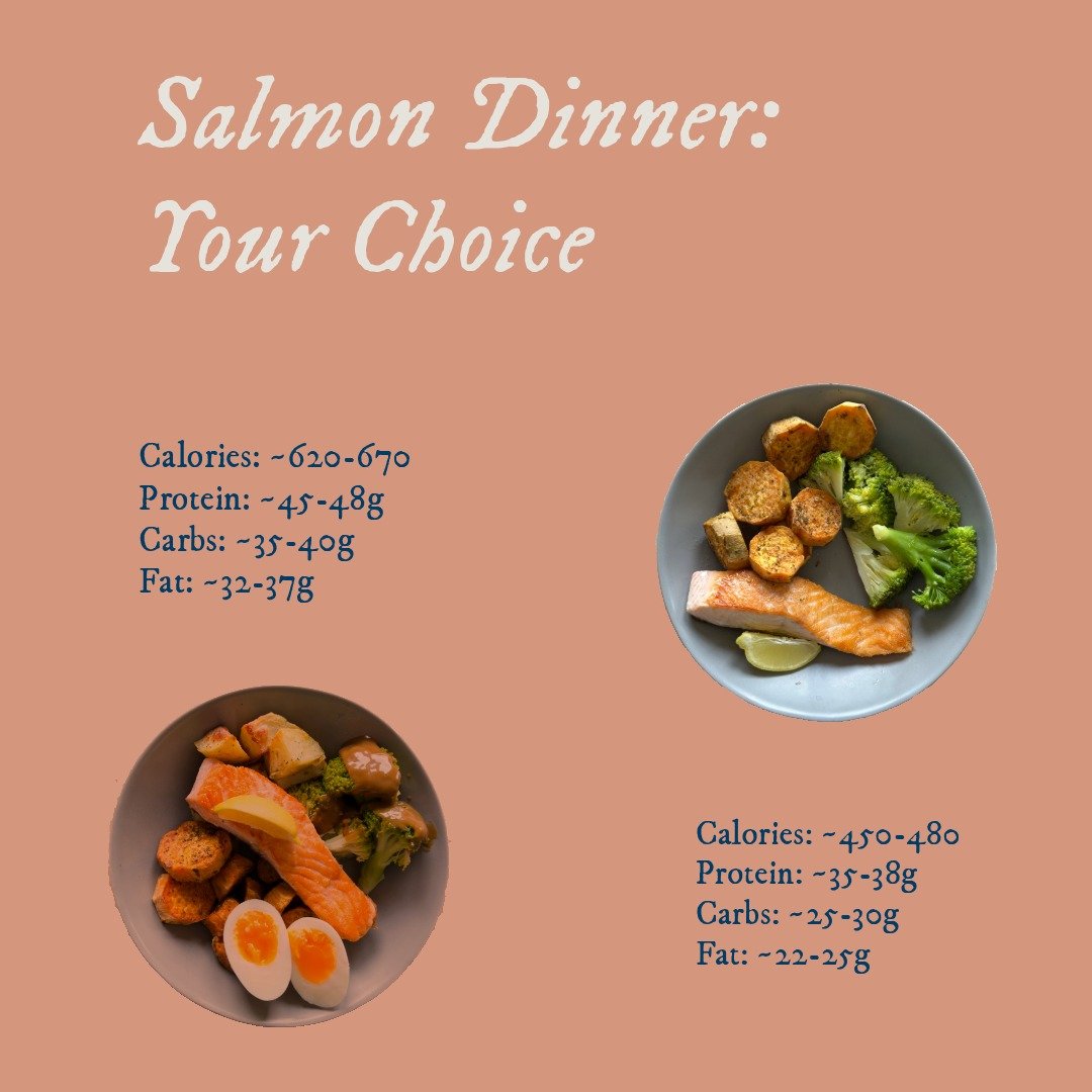 Evening Fuel: Your Choice 🐟
Same delicious foundation, different energy needs. Both deliver quality protein and nutrients to help you recover and recharge!
🐟 Omega-3 rich salmon for muscle recovery
🥔 Roasted potatoes for sustained energy
🥦 Nutrie