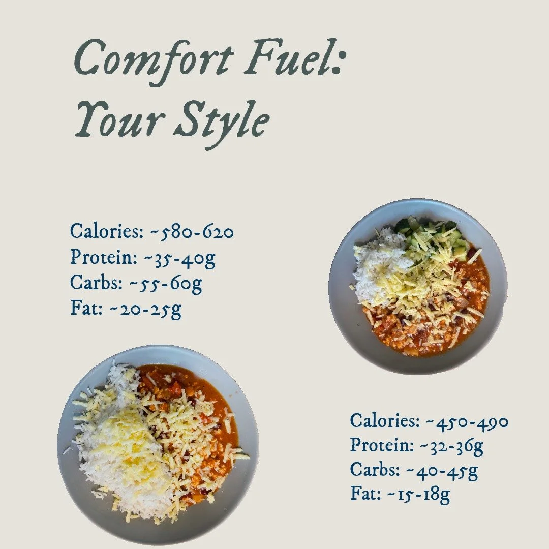Comfort Fuel: You Decide 🌶️
Same hearty chili, different approach to comfort food. Both bowls deliver warming satisfaction and quality nutrition!
🦃 Lean turkey for complete protein
🫘 Kidney beans for fibre and plant protein
🍅 Rich tomato base for