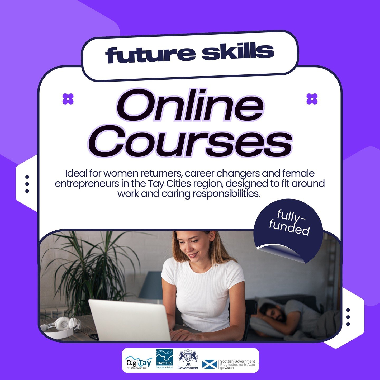🚀 Fully Funded Digital Courses for Women in the Tay Cities 🚀

Looking to re-skill, return to work, or grow your career or business? 

We have fully-funded courses in MARKETING, AI, DATA + BUSINESS. 

We're enrolling for them right now!

Our SQA Lev