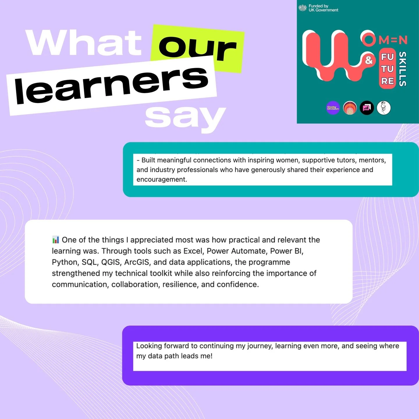 Our Women and Future Skills Programme has come to a close. 📊

Big thanks to our partners @thedatagals and @nomadalba - who made this data training possible. Here&rsquo;s what women in Tayside had to say about it ⤴️

#learndatascience #womenindata #d