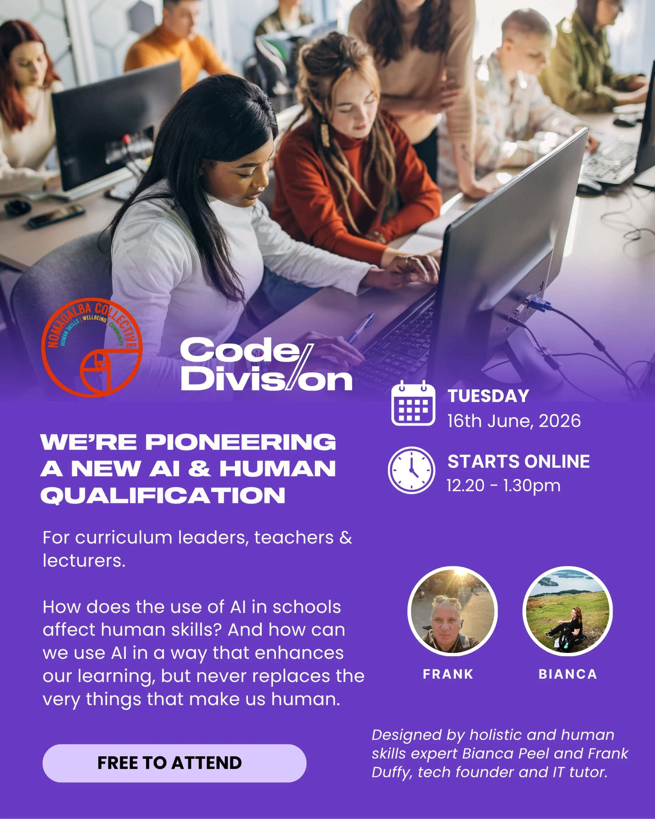 For curriculum leaders, teachers and lecturers! 

Interested in our new Al and human skill unit for colleges and schools? 🏫 

This is a free event. All about our new Al qualification, accredited with @scqfpartnership and in partnership with @nomadal
