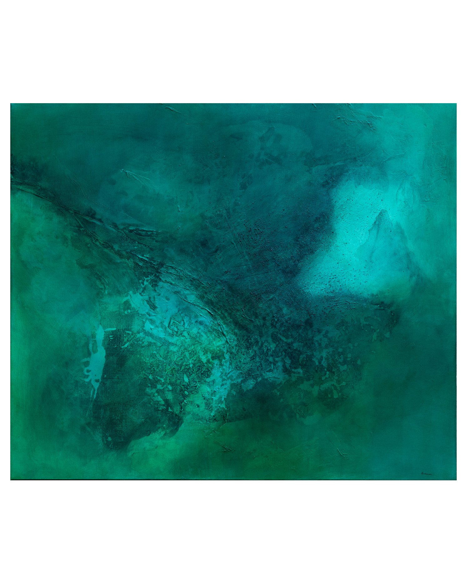 "Transformation", acrylic, volcanic ashes, spirulina on canvas, 120x140cm, 2021