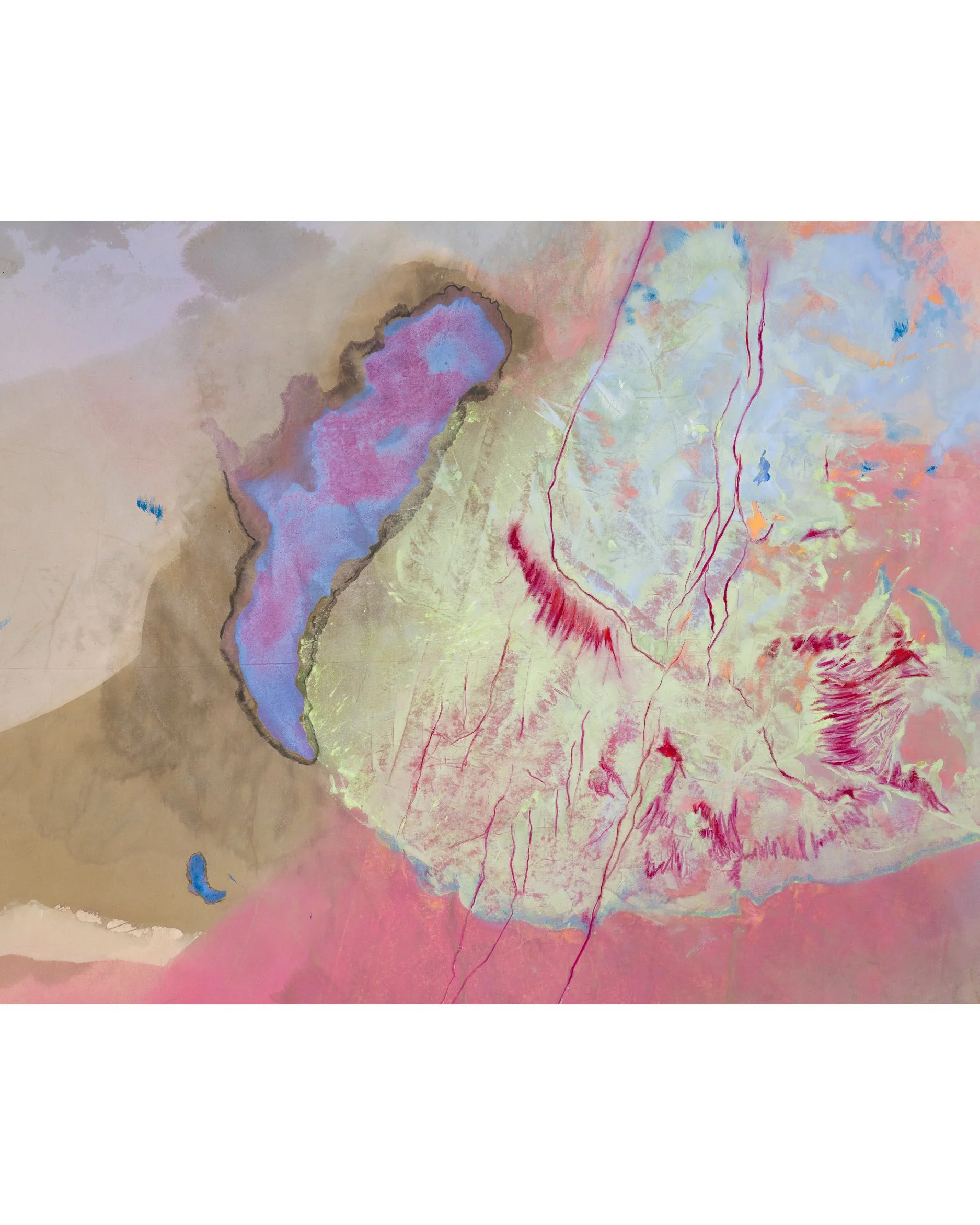 "Split", raw pigment, dye on unprimed canvas, 200cm x 140cm, 2023