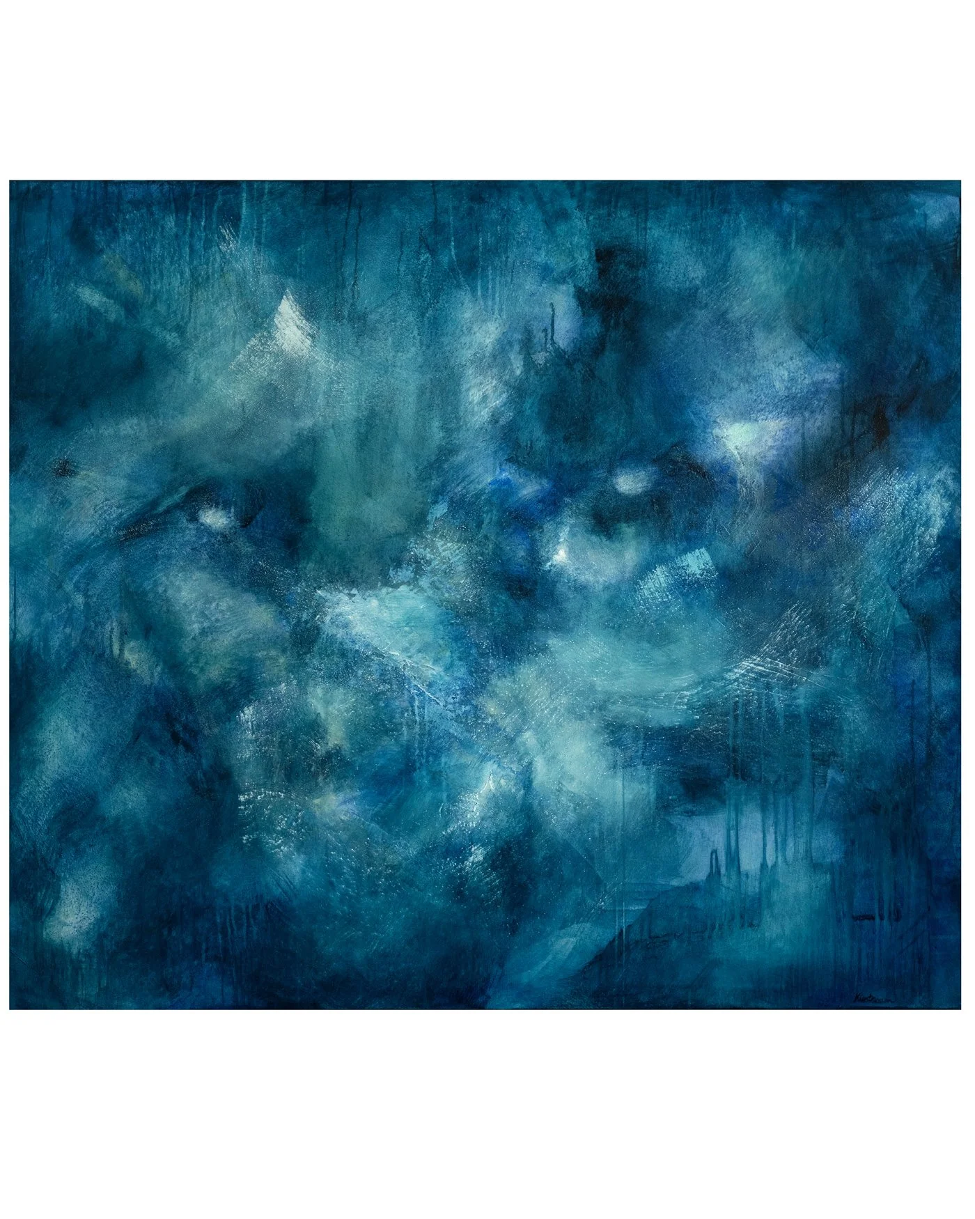 "Water being", acrylic, sand, spirulina, pigment on canvas, 120x140cm, 2023