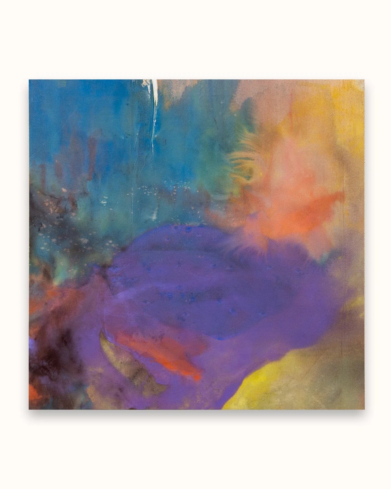 "From her arms", raw pigment, ink, dye on unprimed canvas, 100cm x 100cm, 2023