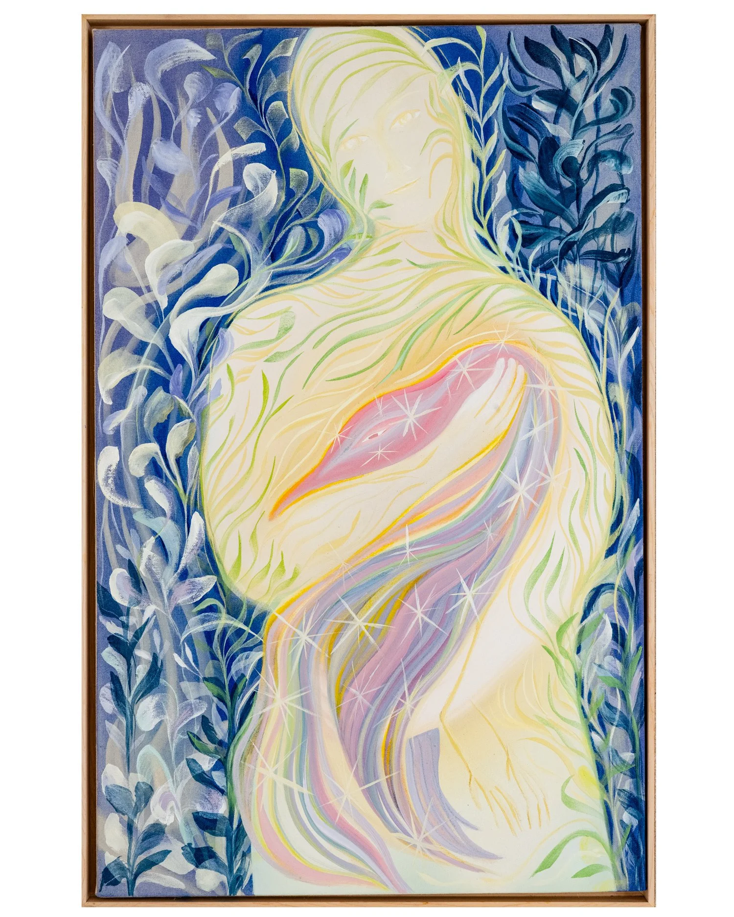 "Her Garden", natural pigment & coloured pencils on canvas, 70x100cm, 2026