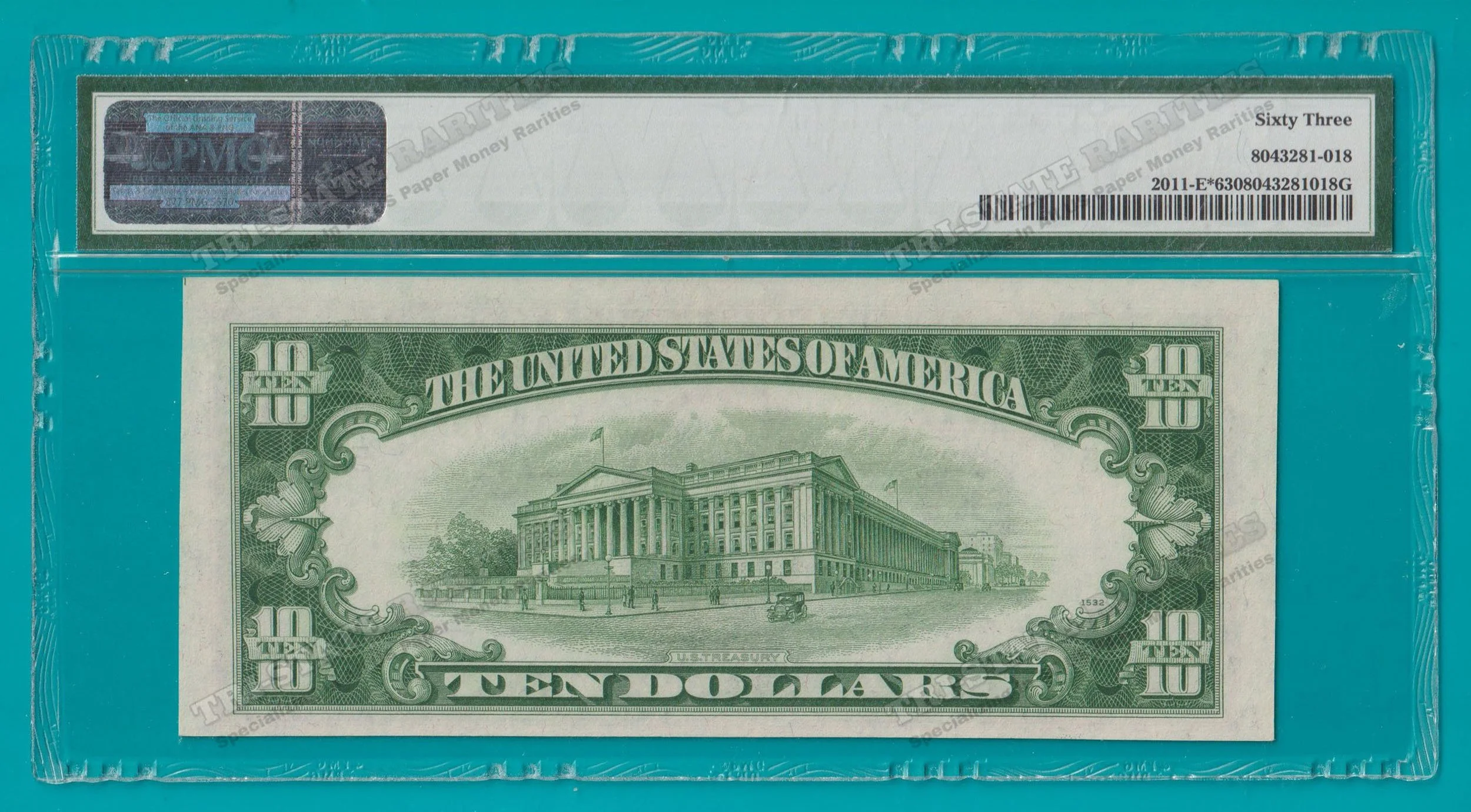1950A $10 FRN Richmond MISMATCHED SERIAL NUMBER STAR NOTE ERROR - PMG CU63 (STK_ 47) BACK watermarked.jpg
