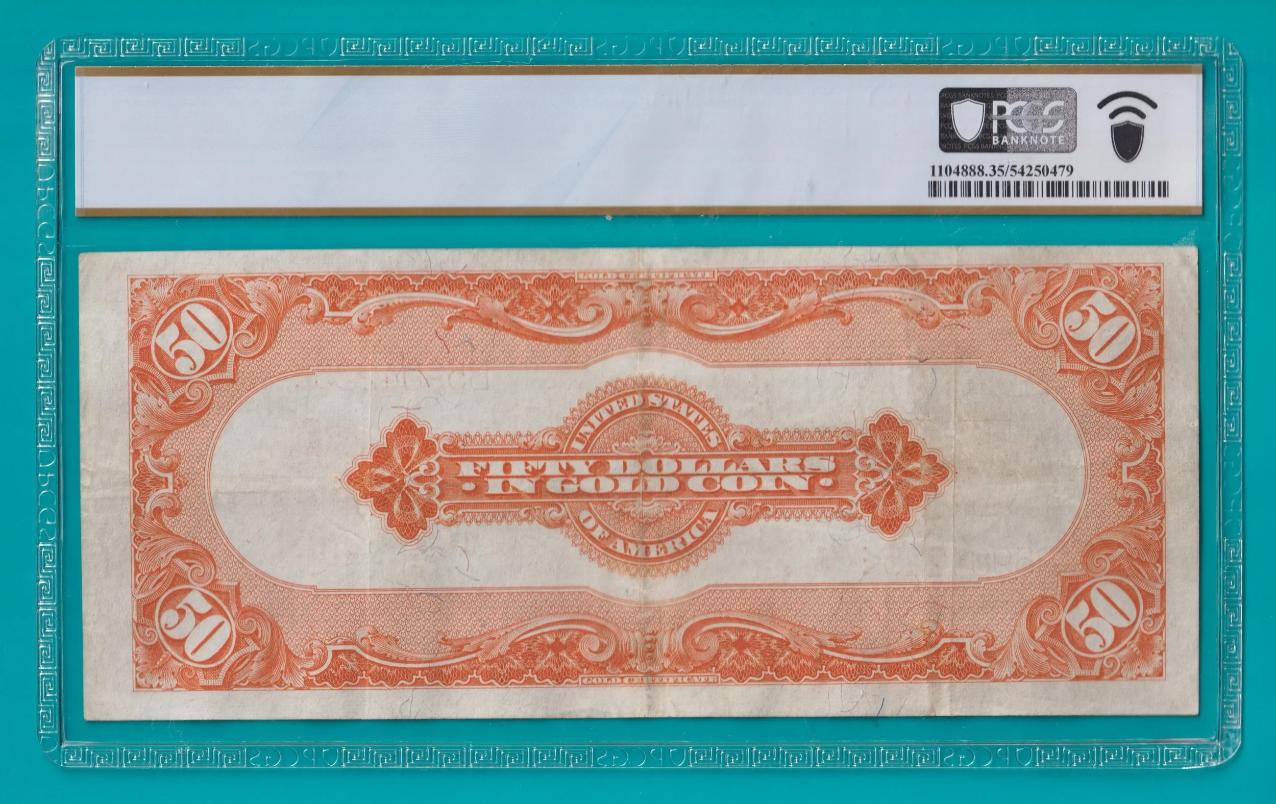 1922 $50 Gold Certificate FR1200 - PCGS B VF35 (STK# 68) BACK.jpg
