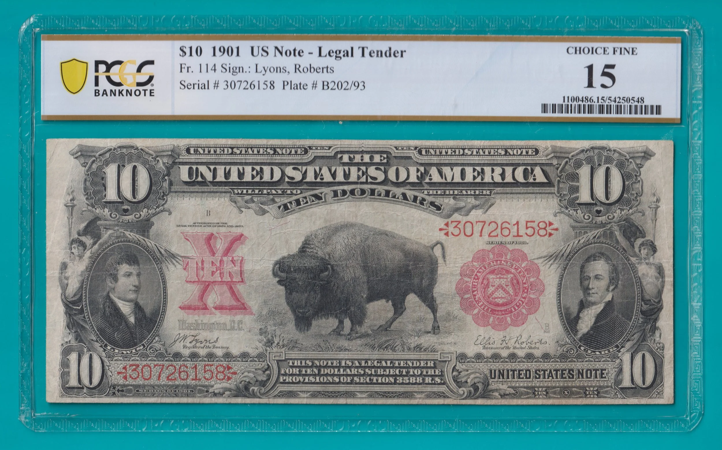1901 $10 Legal Tender "Bison" Note FR114 - PCGS B F15 (STK# 66)