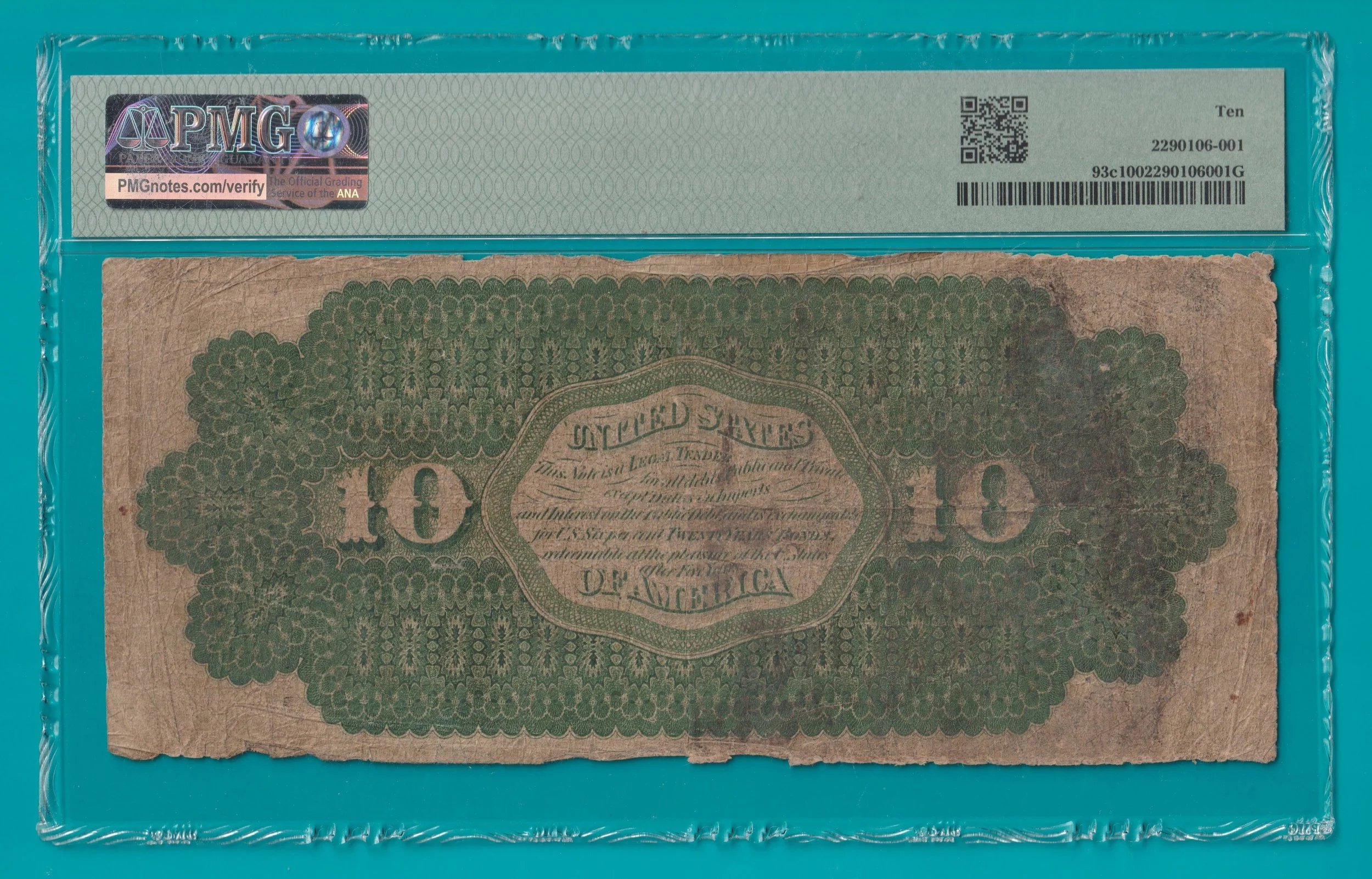 1862 $10 LEGAL TENDER - PMG VG10 (STK# 58) BACK.jpg