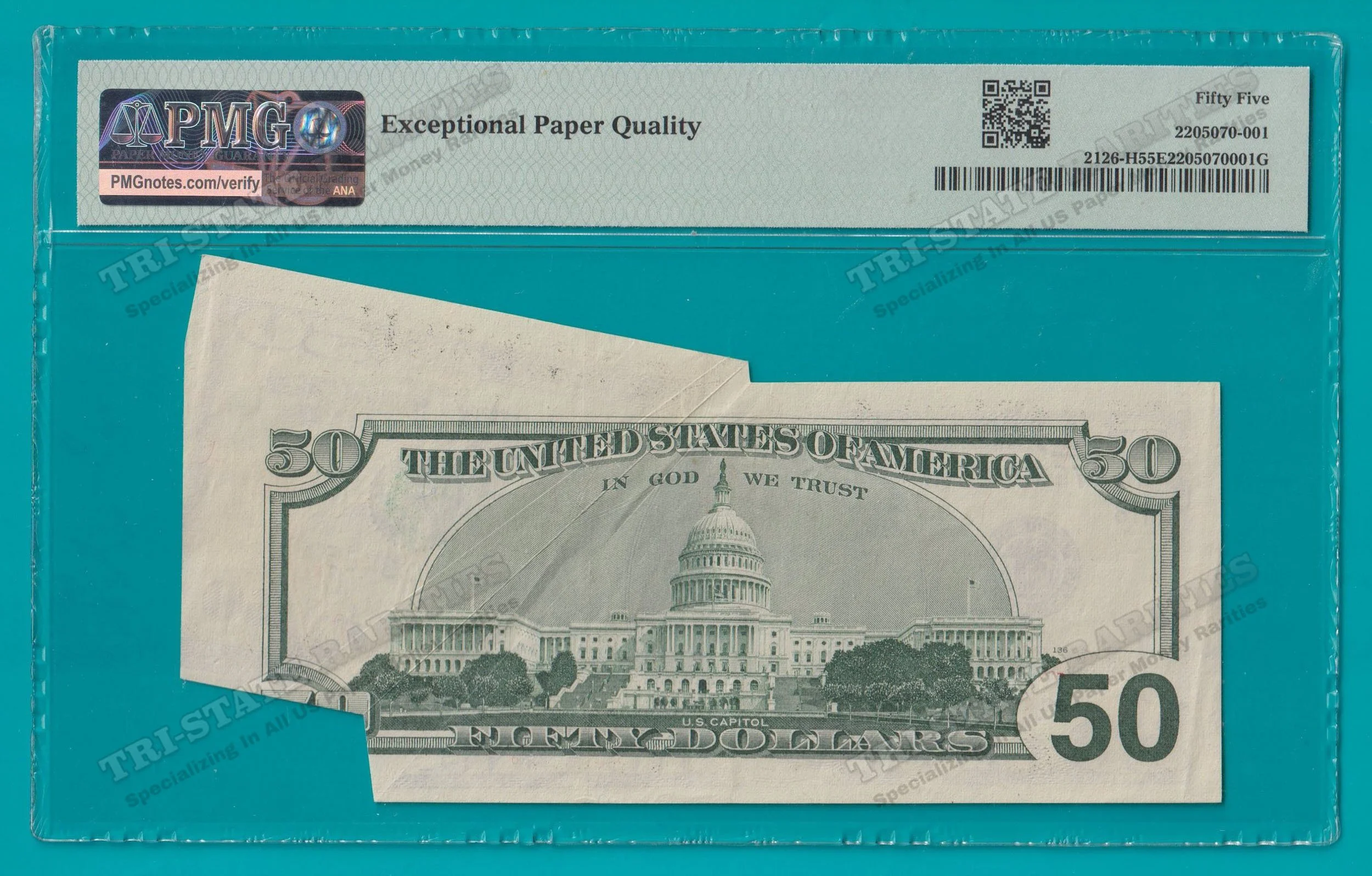 1996 $50 FRN St. Louis GUTTER FOLD ERROR - PMG AU55EPQ (STK_46) BACK watermarked.jpg