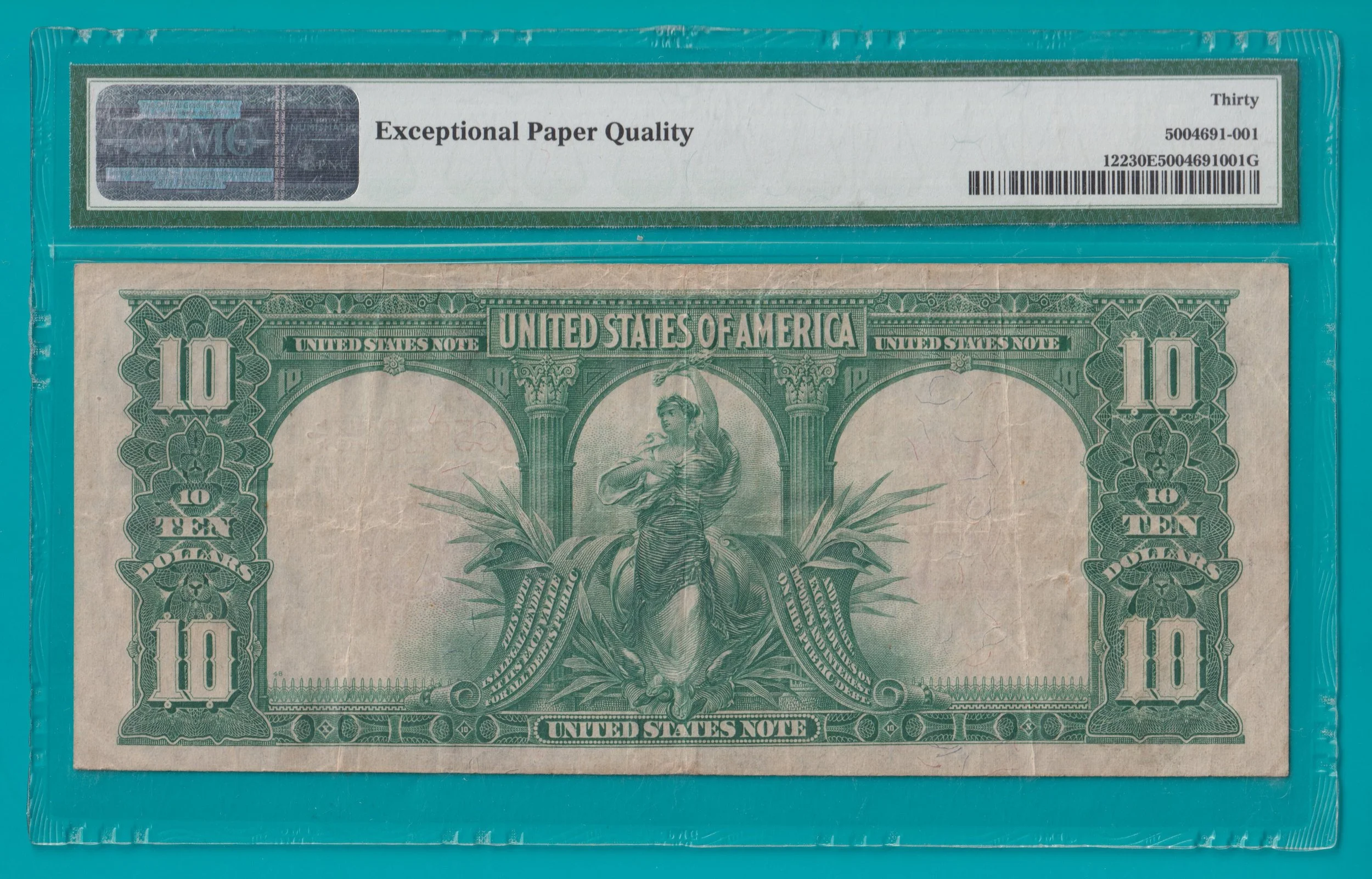 1901 $10 Legal Tender Bison Note FR122 - PMG VF30EPQ (STK# 67) BACK.jpg