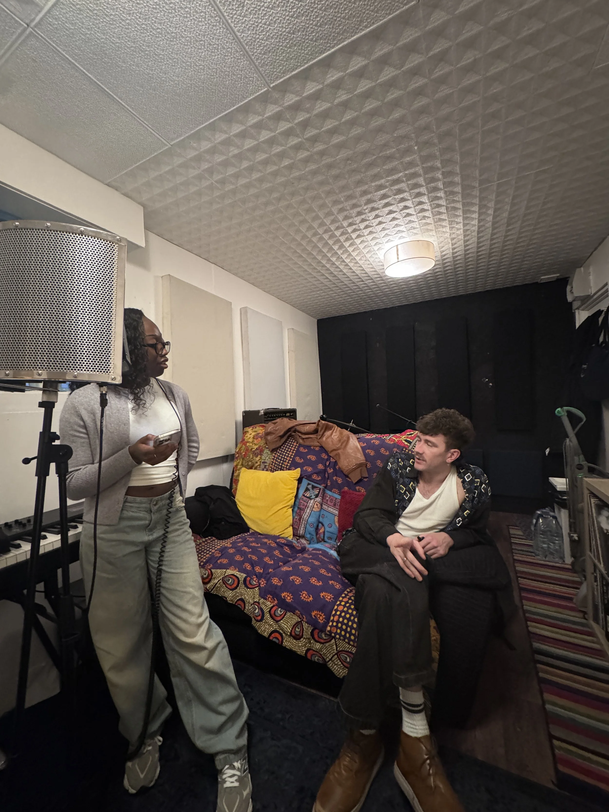 Artists collaborating during a recording session at The Low Studios in Hackney.