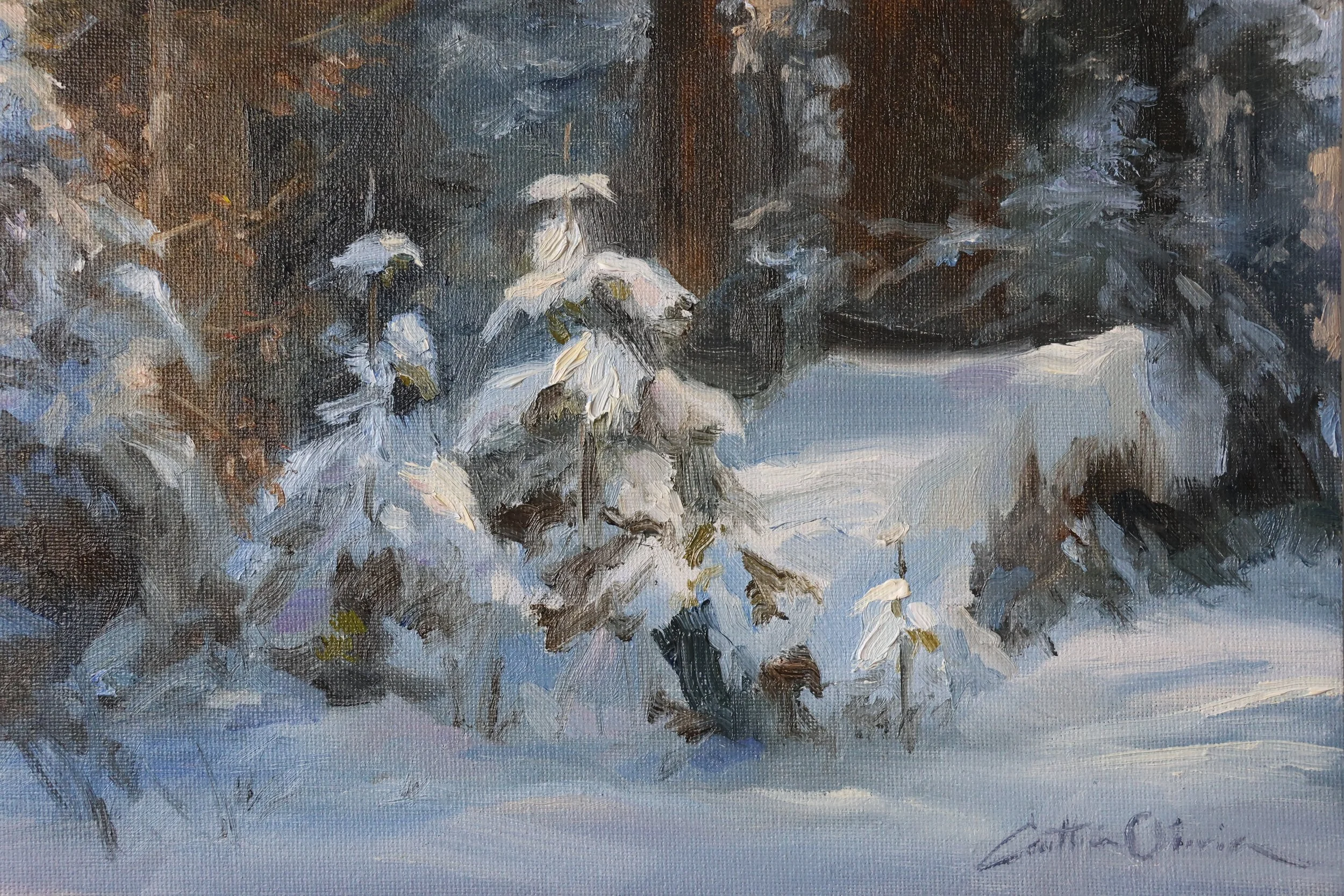 'Warm Light on Cold Days' Original Oil Painting on 8x12" canvas