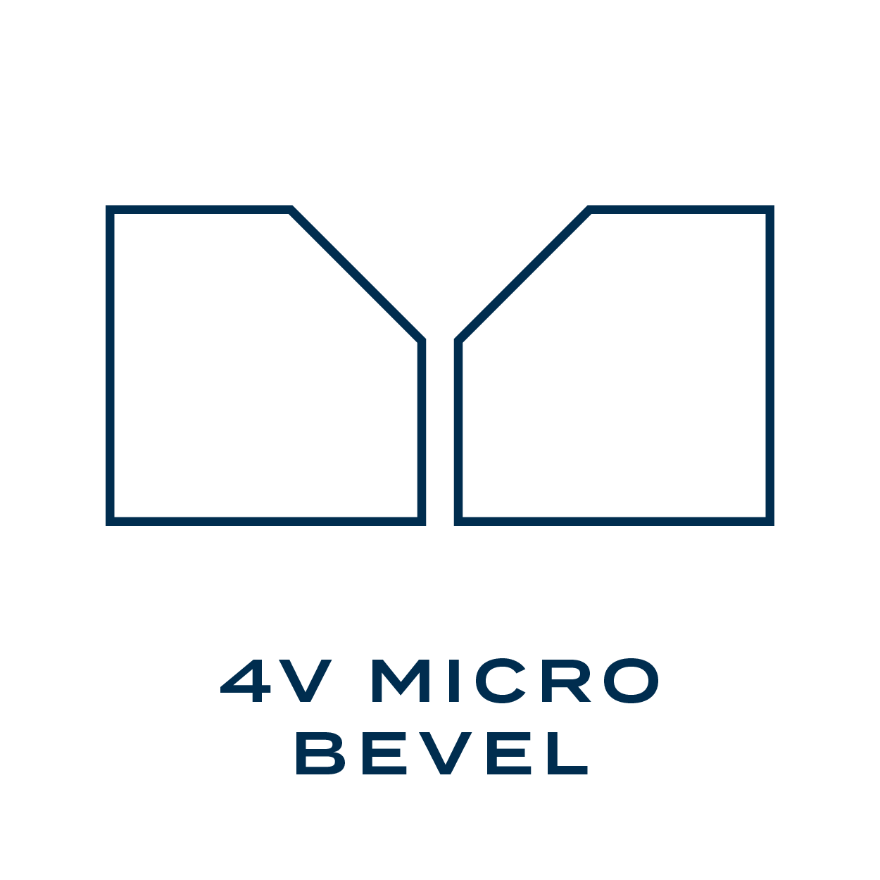 Diagram of a micro bevel blade section with labeled 4V micro bevel, showing two sides with a sharp edge in the middle.