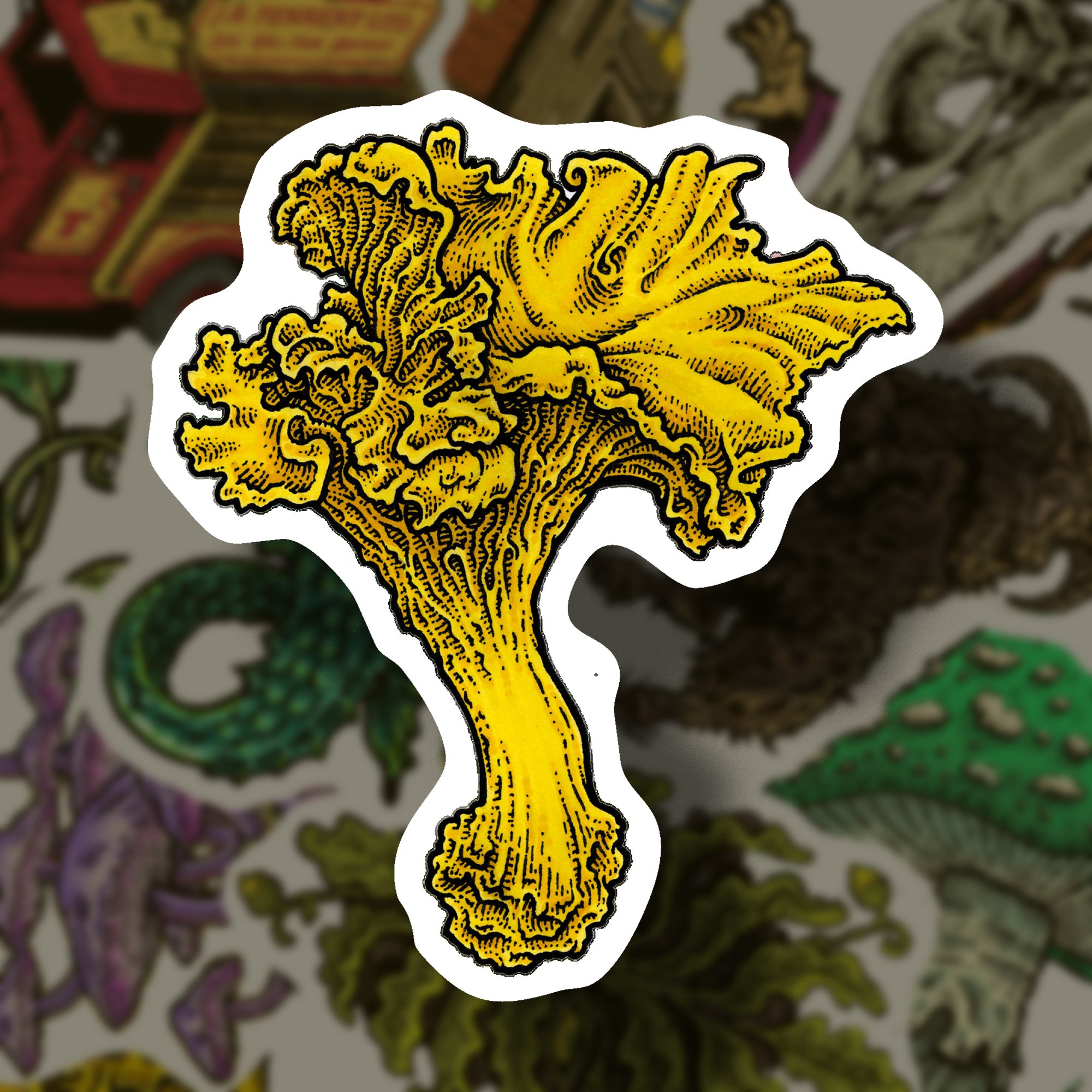 Yellow Chanterelle Fungi Sticker