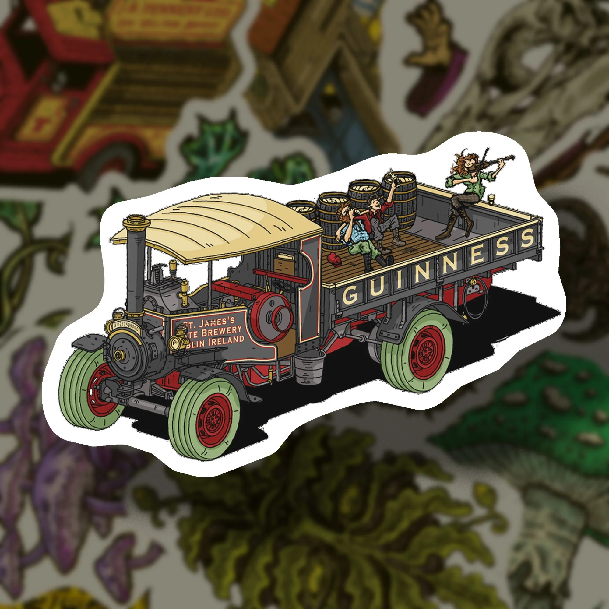 Guinness Vintage Steam Wagon Isometric Sticker