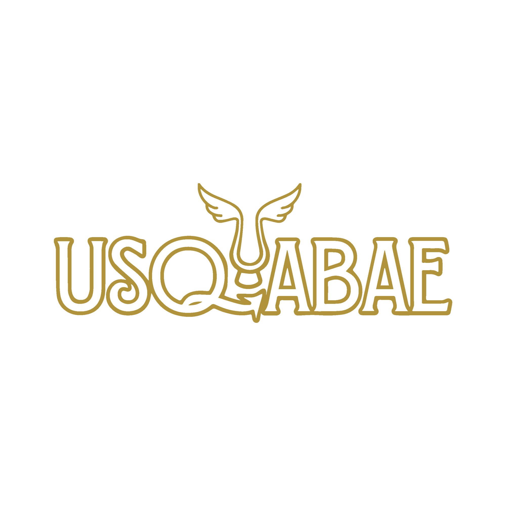 Usqabae logo with stylized text and winged U design