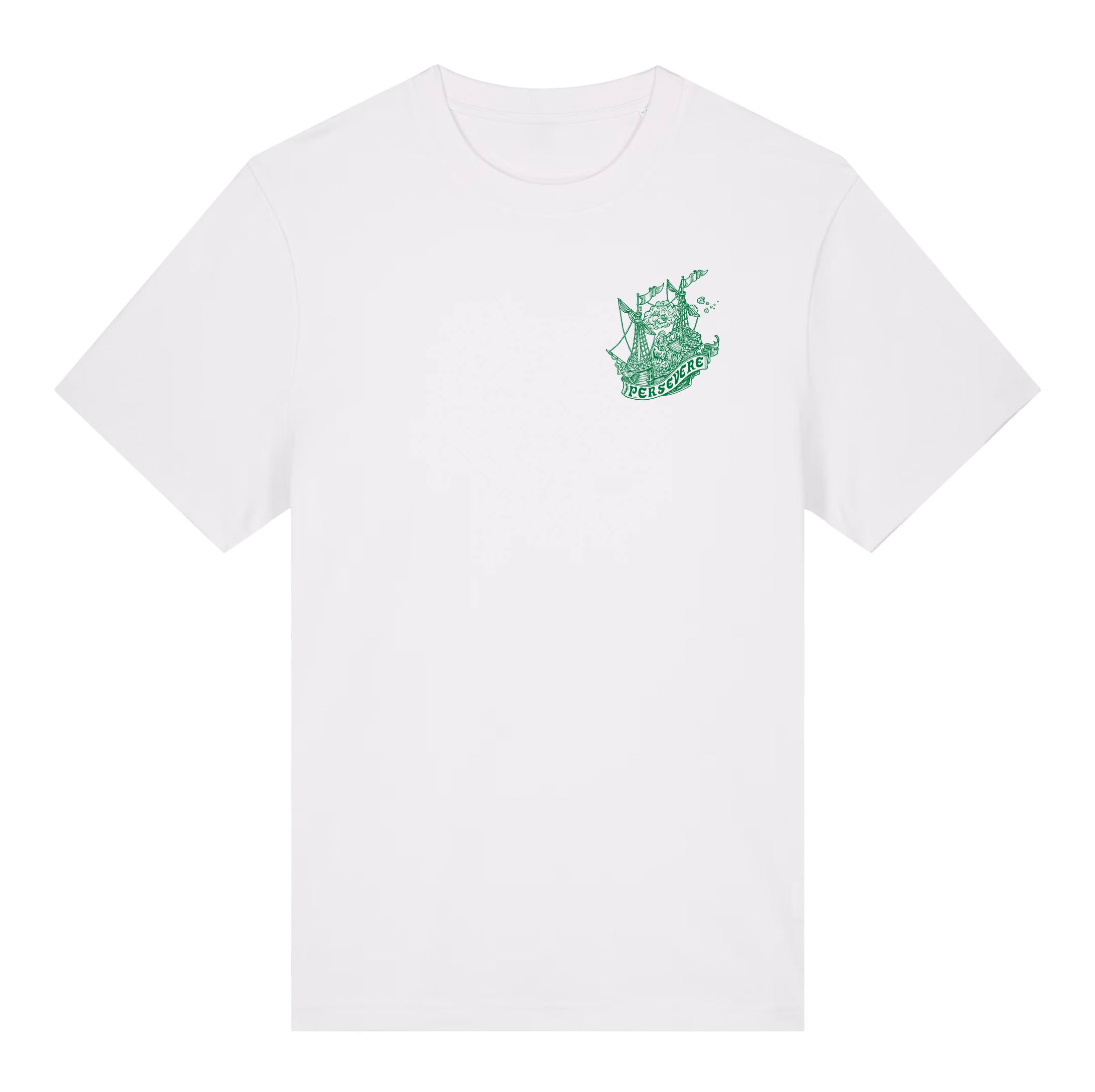 Persevere Unisex T-shirt white with green print
