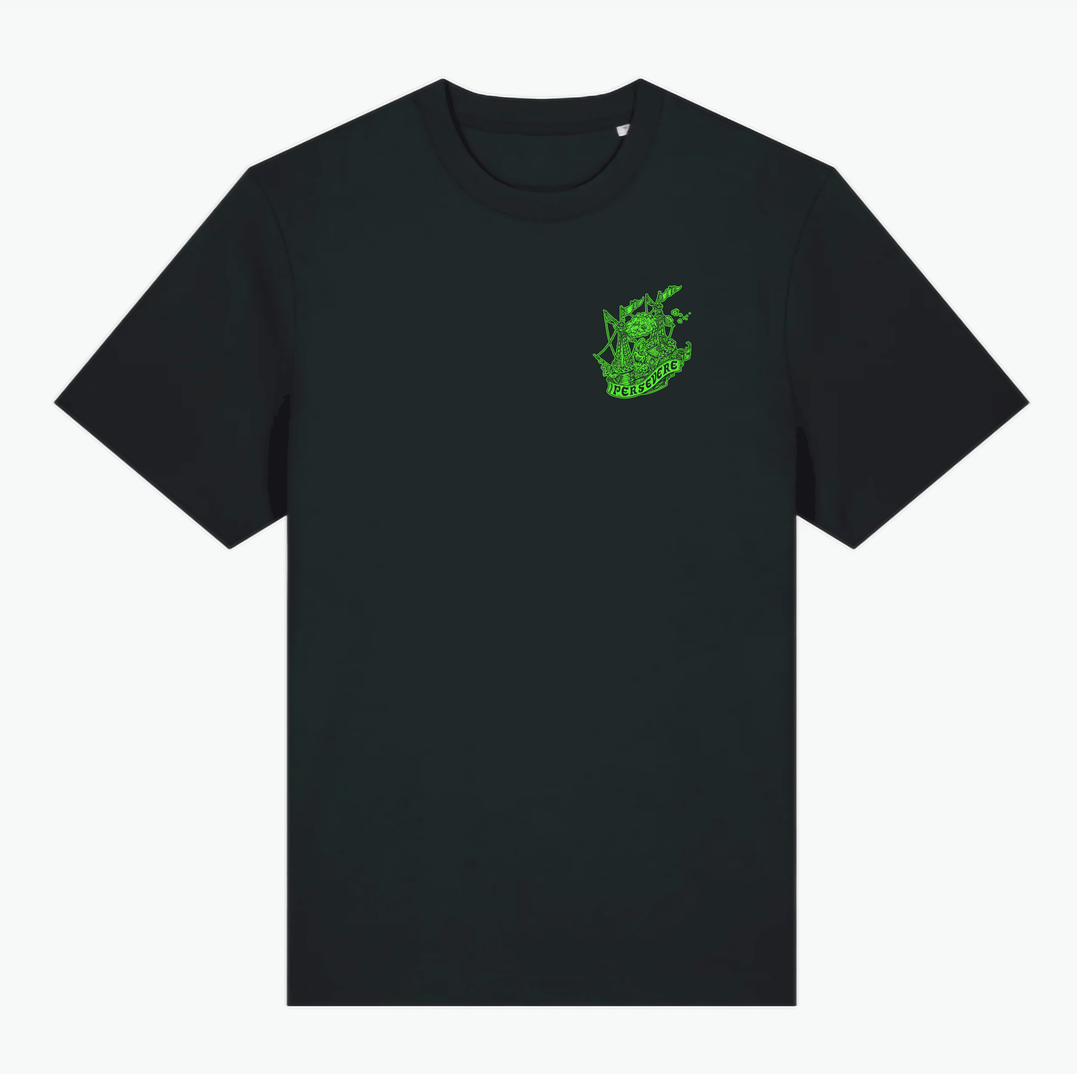 Persevere Unisex T-shirt black with acid green print