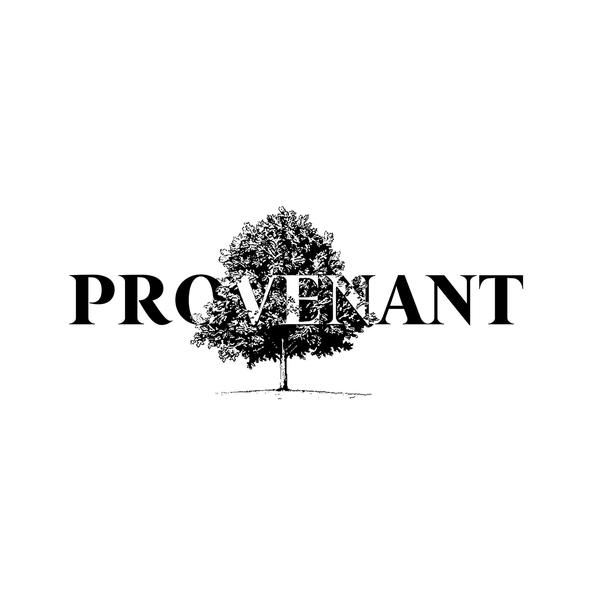 Logo featuring the word 'PROVENANT' overlaying a detailed black and white tree illustration on a white background.
