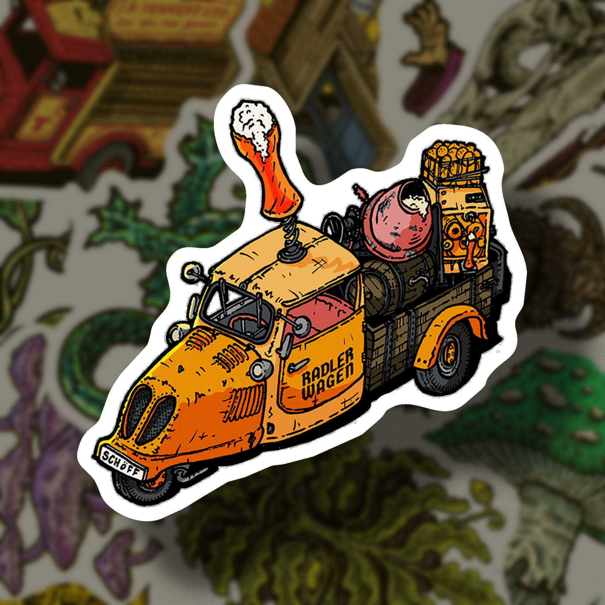 Radlerwagen Vintage Deliver Bike Isometric Sticker