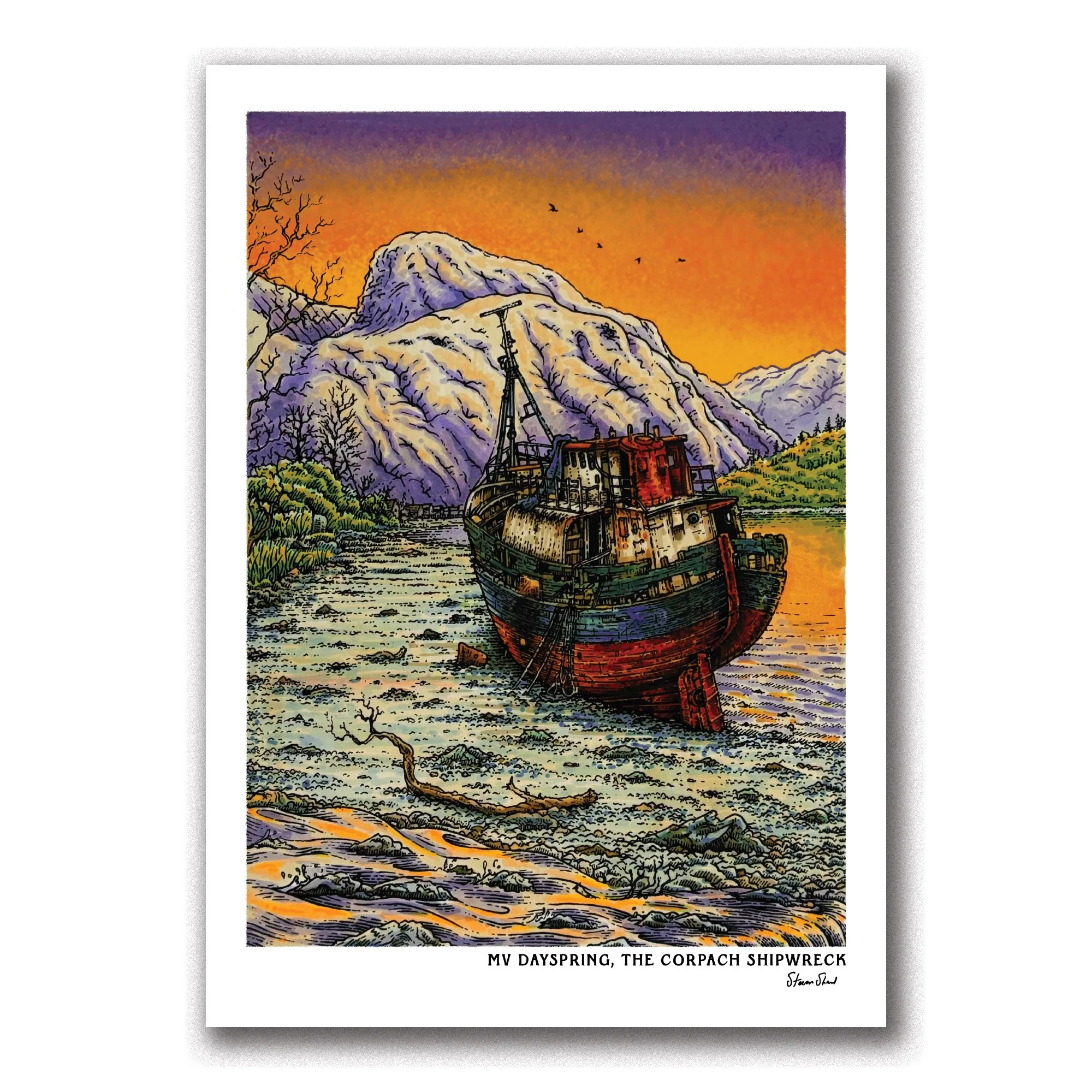 The Corpach Shipwreck Pen & Ink Illustration Small