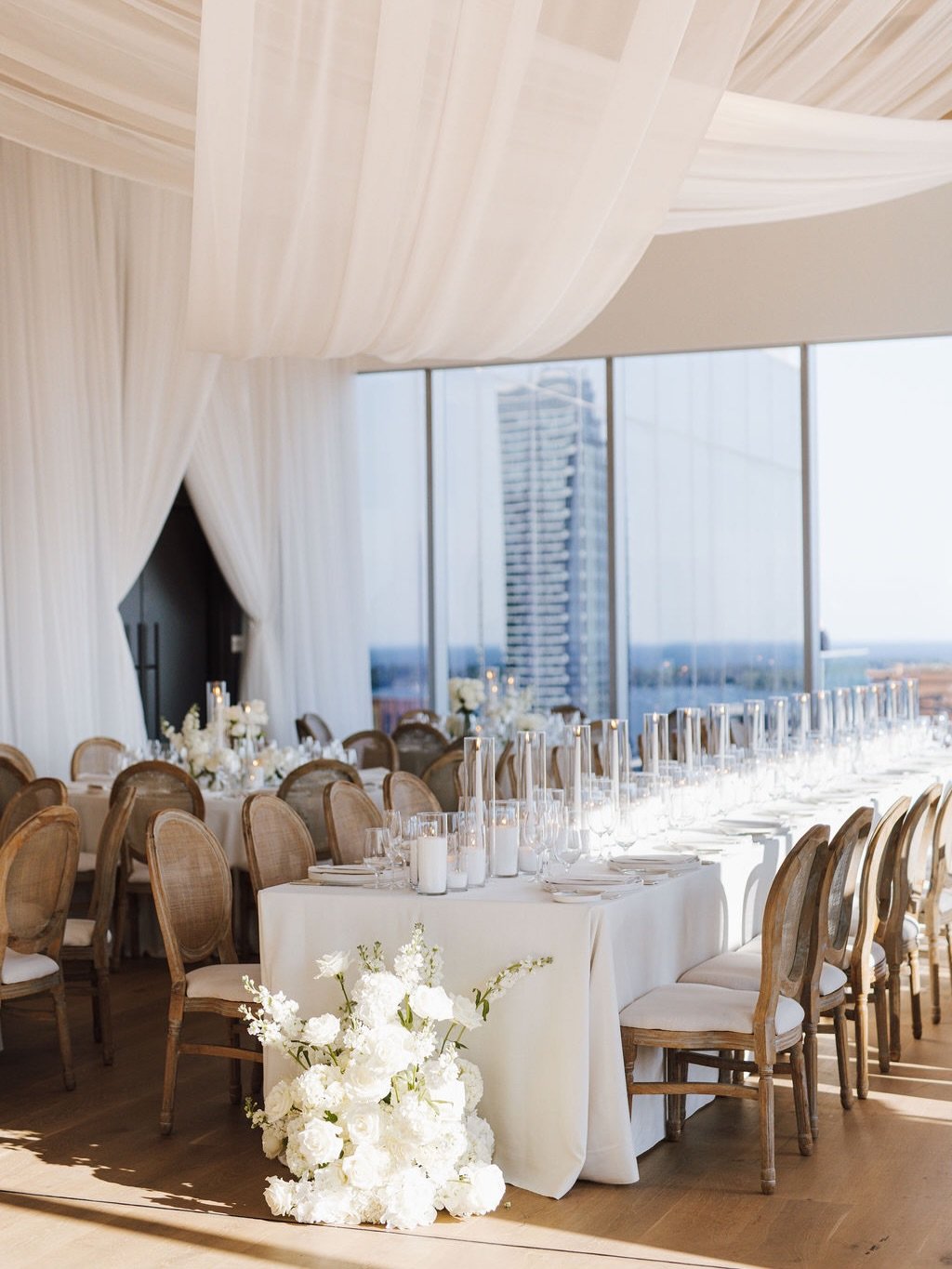 Pure romance for S &amp; M

Planning and design @clementandcoevents 
Florist @jackieo.events 
Photos @lizzieodonnell 
Draping @eventuredesign 
Decor @detailzfurniturerentals 
Venue @globeandmailcentre 

#globeandmailcentre #torontolife #torontoweddin
