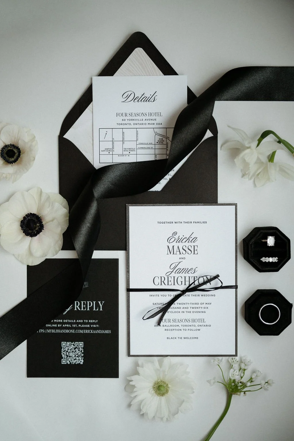 black and white wedding invite