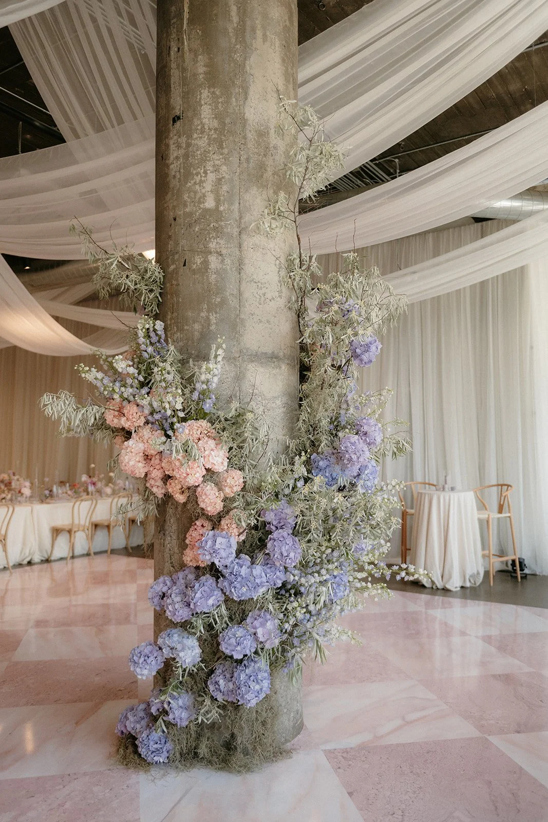 pink and purple wedding decor