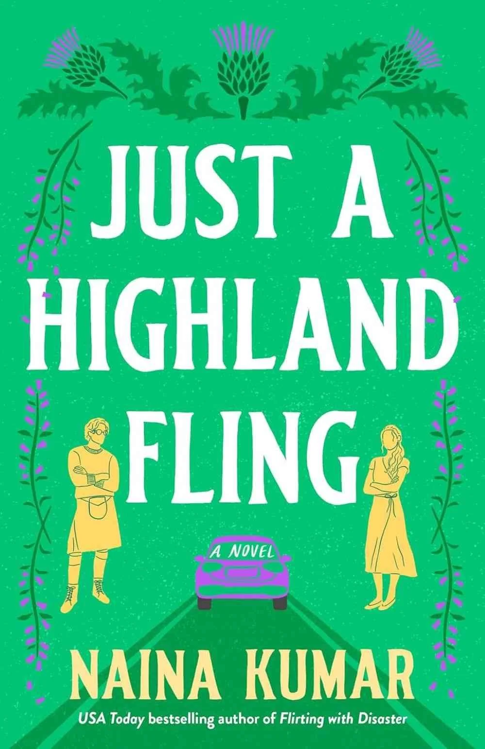 Cover graphic for the July romance release Just a Highland Fling by Naina Kumar
