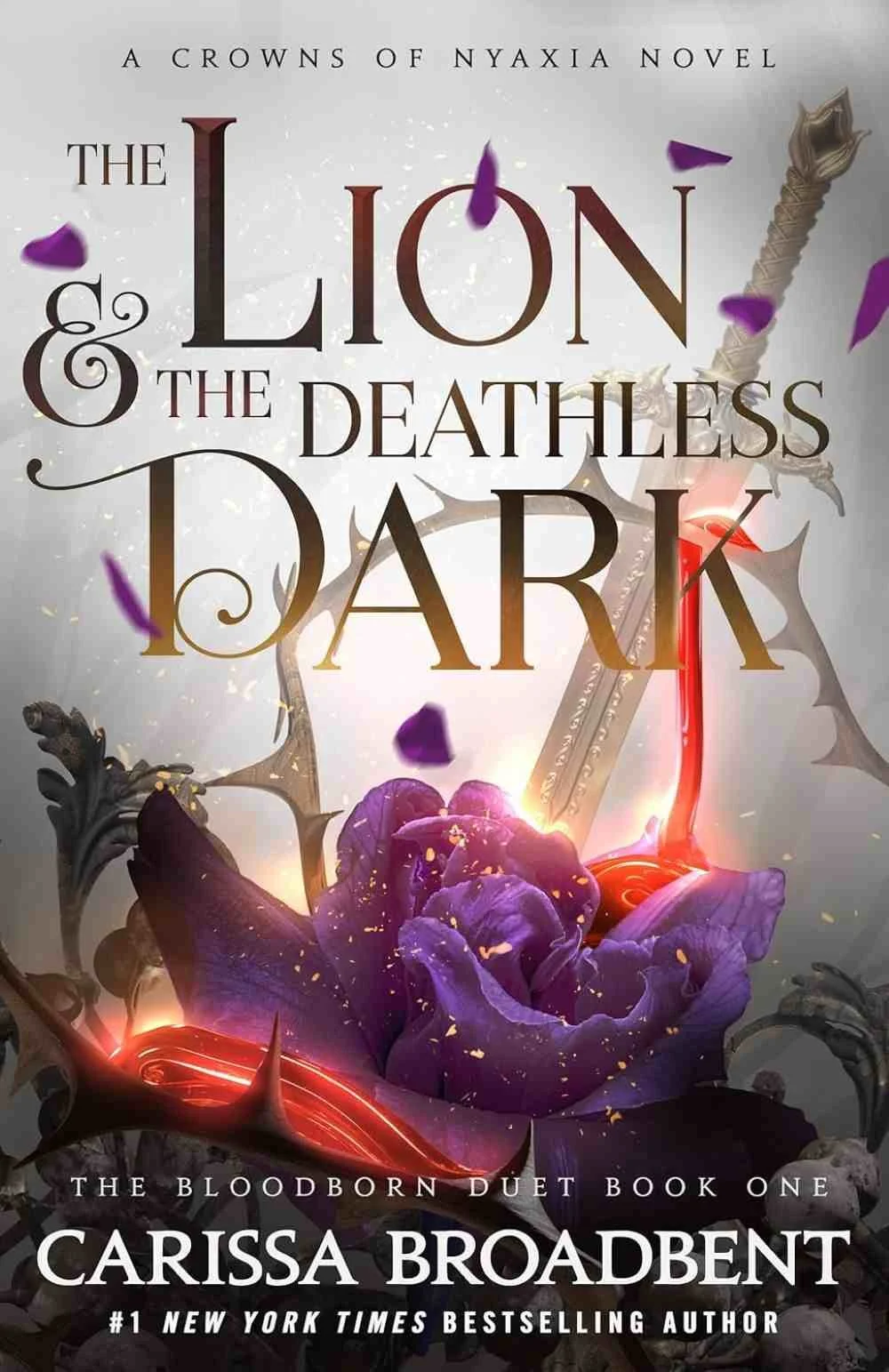 Cover graphic for the 2026 romantasy The Lion and the Deathless Dark by Carissa Broadbent