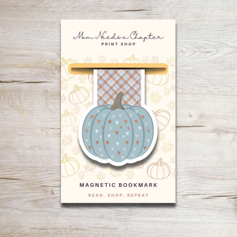 Blue Plaid Pumpking Magnetic Bookmark Blog.jpg