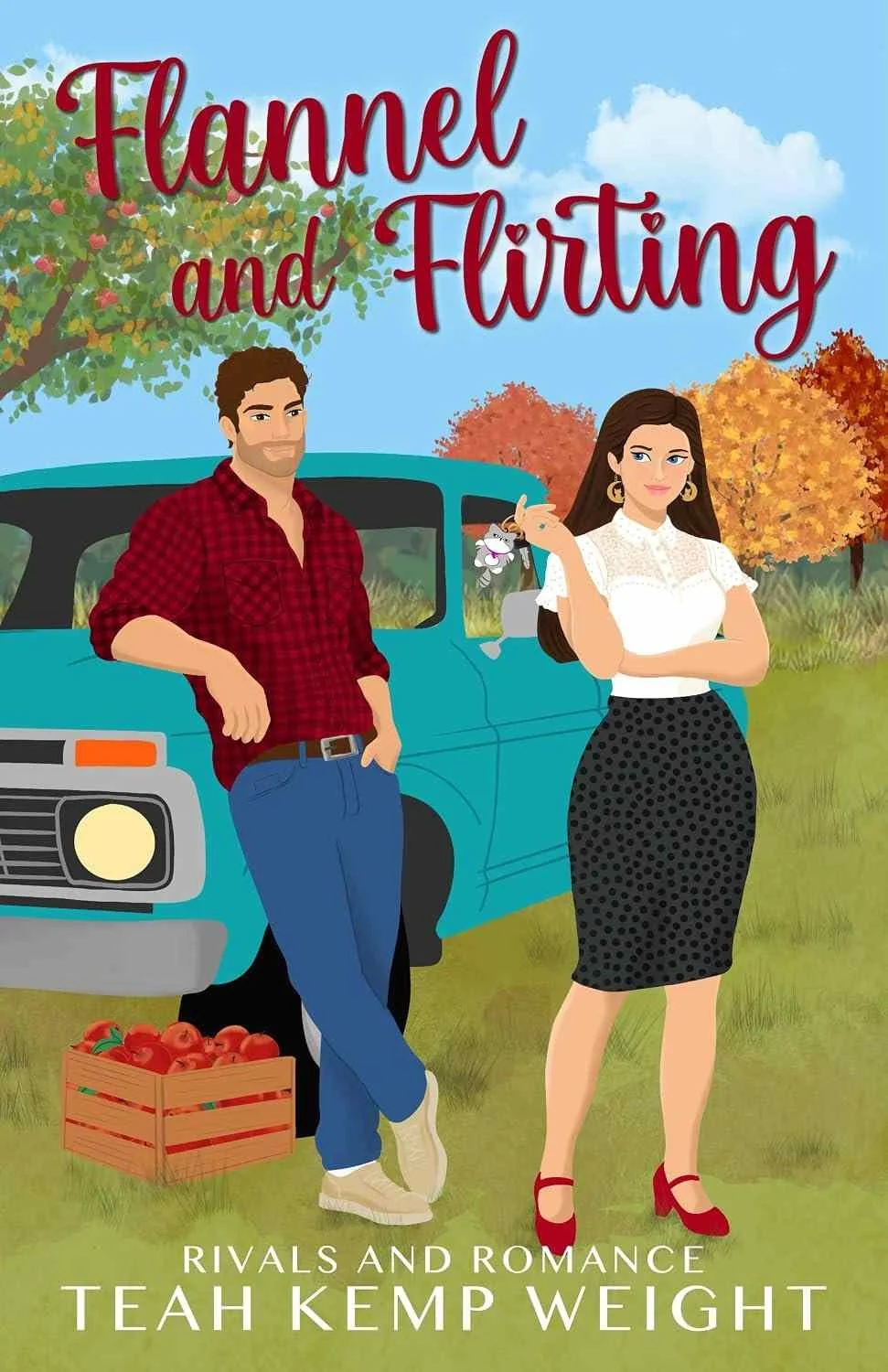 Fall aesthetic book cover graphic for the fall romance Flannel and Flirting by Teah Kemp Weight