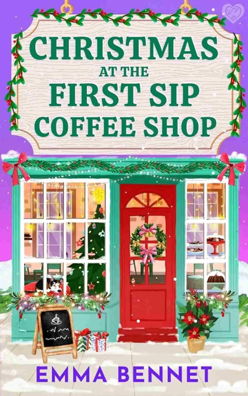 Cover graphic for the Christmas romance Christmas at the First Sip Coffee Shop