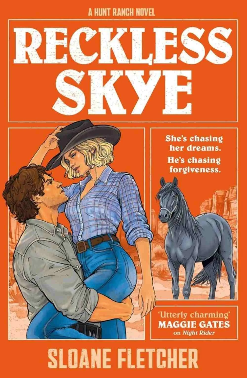 Cover graphic for the October 2026 romance release Reckless Skye by Sloane Fletcher, a contemporary western romance