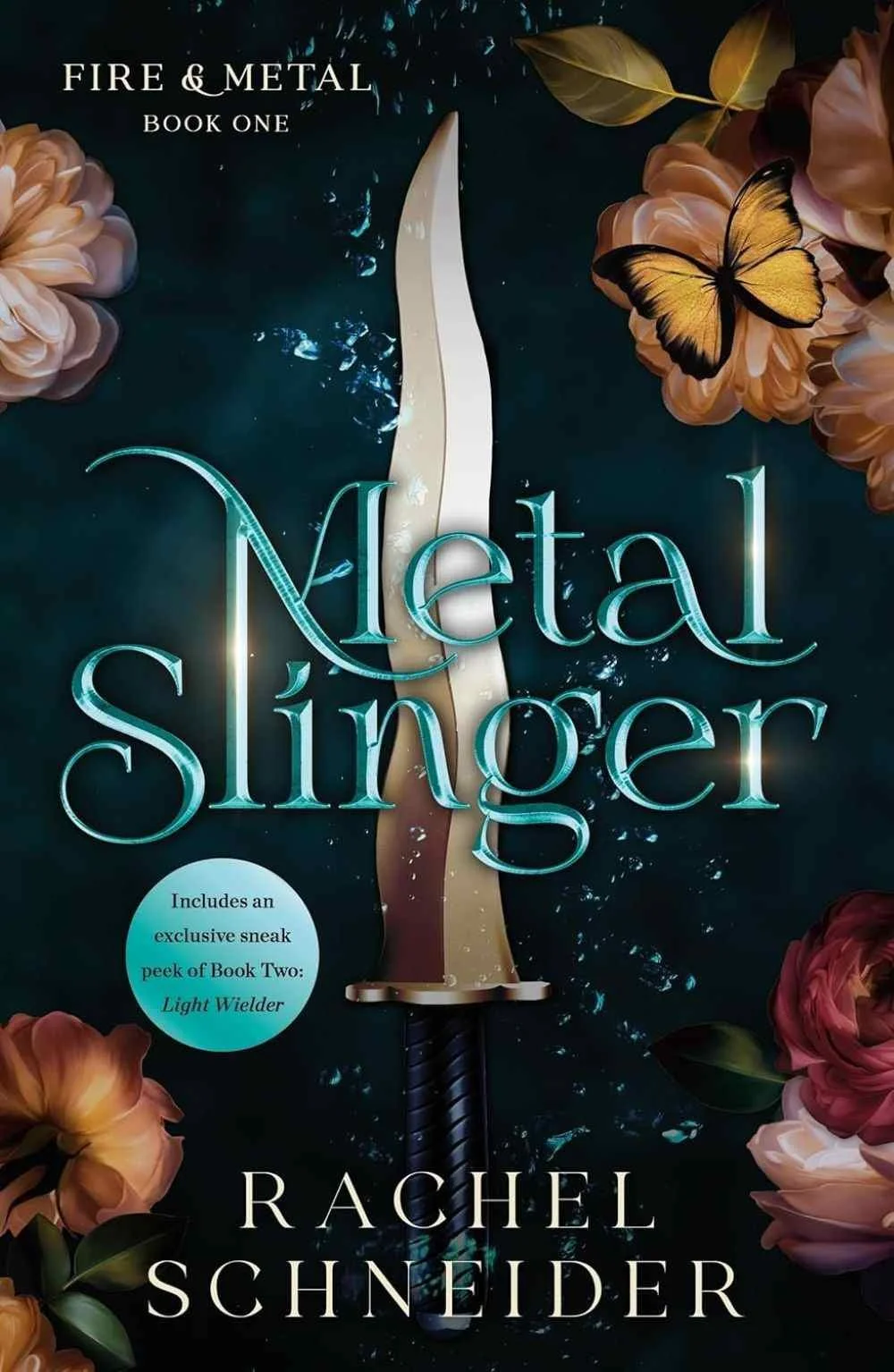 cover graphic for the fantasy romance Metal Slinger by Rachel Schneider