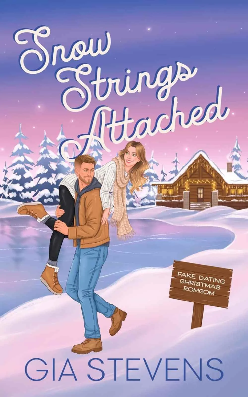 Cover graphic for the 2026 holiday romance Snow Strings Attached by Gia Stevens