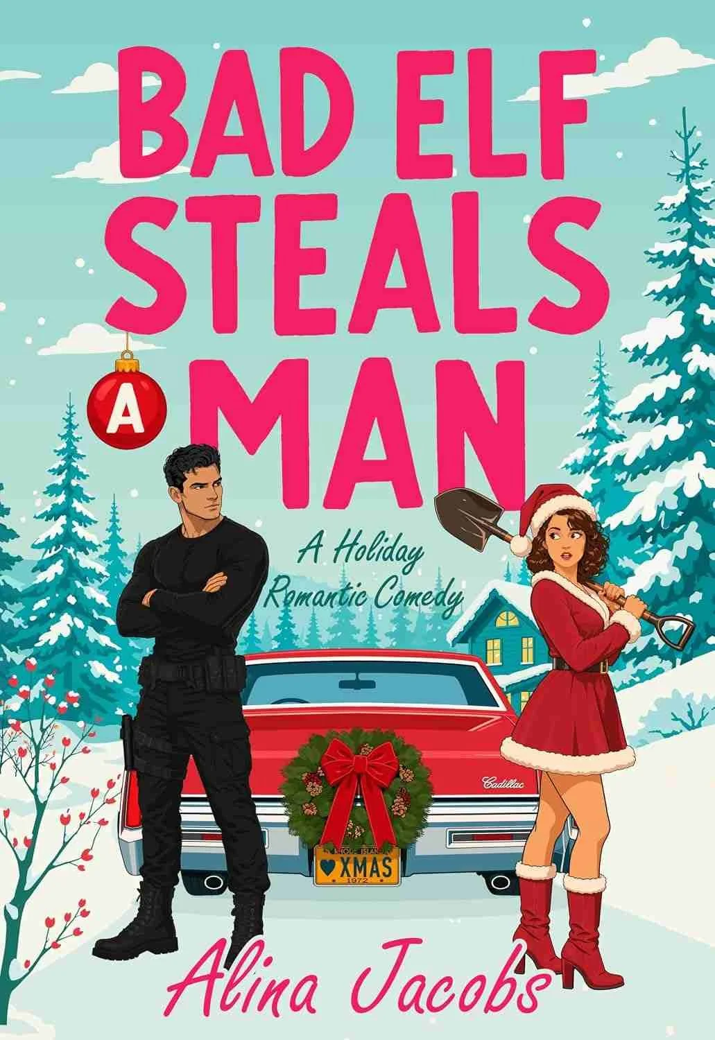 Cover graphic for the 2026 holiday rom-com Bad Elf Steals a Man by Alina Jacobs