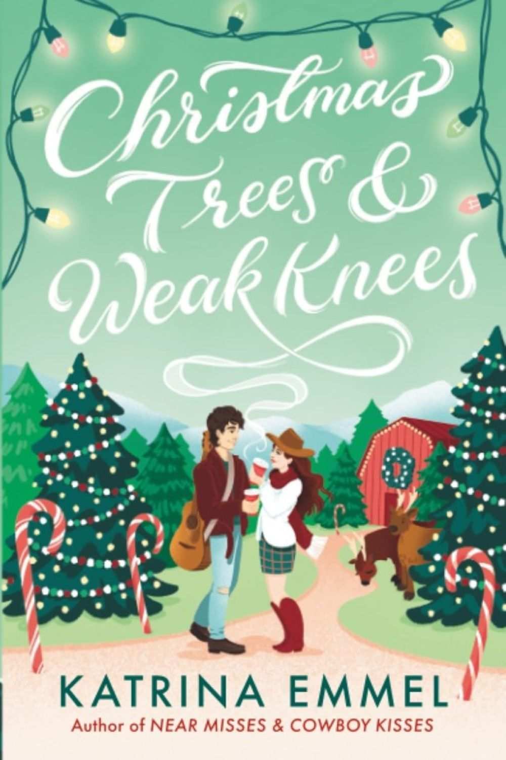 Cover graphic for the October 2026 romance release Christmas Trees & Weak Knees by Katrina Emmel