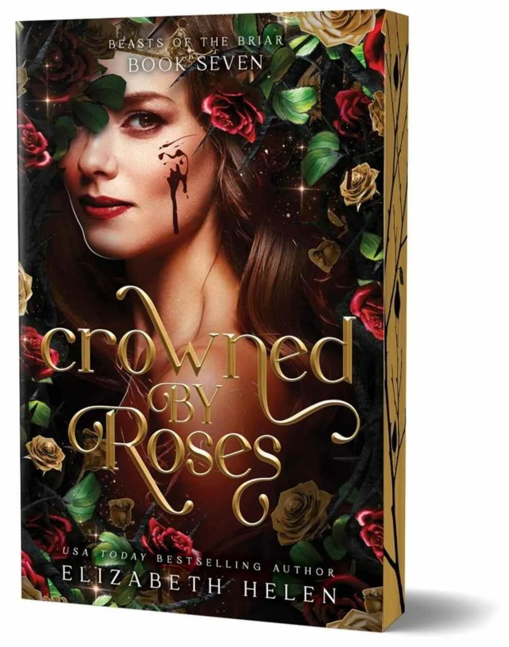 Deluxe paperback edition of the October 2026 fantasy romance release Crowned by Roses by Elizabeth Helen