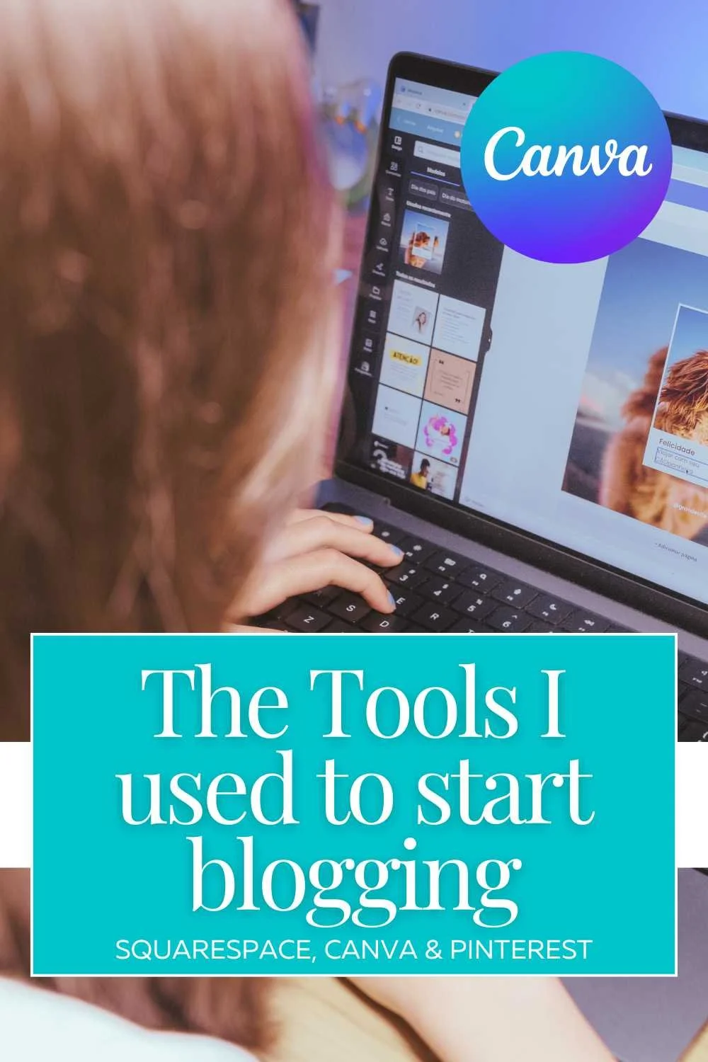 Blog graphic with headline "The tools I used to start blogging: Squarespace, Canva & Pinterest"