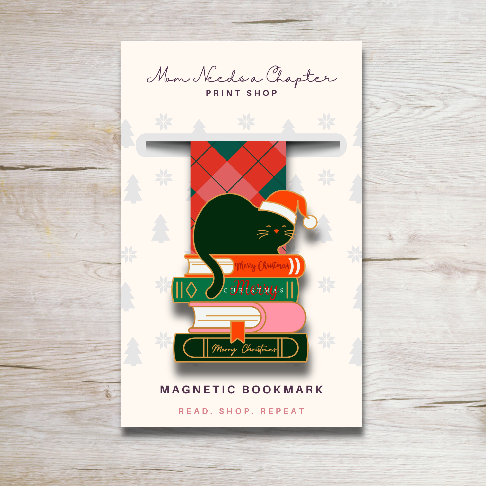 Holiday Cat and books Magnetic Bookmark Thumbnail.png